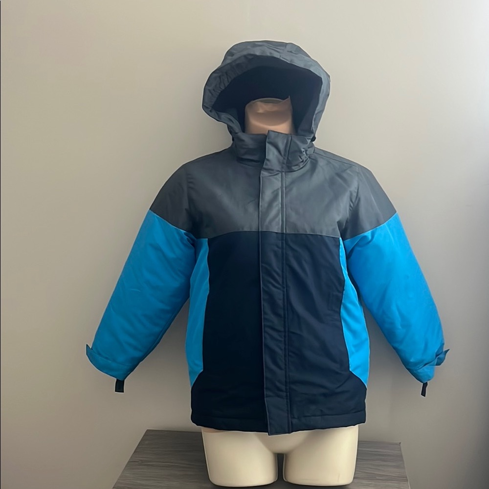 Kids Blue and Gray Hooded Puffer Jacket
